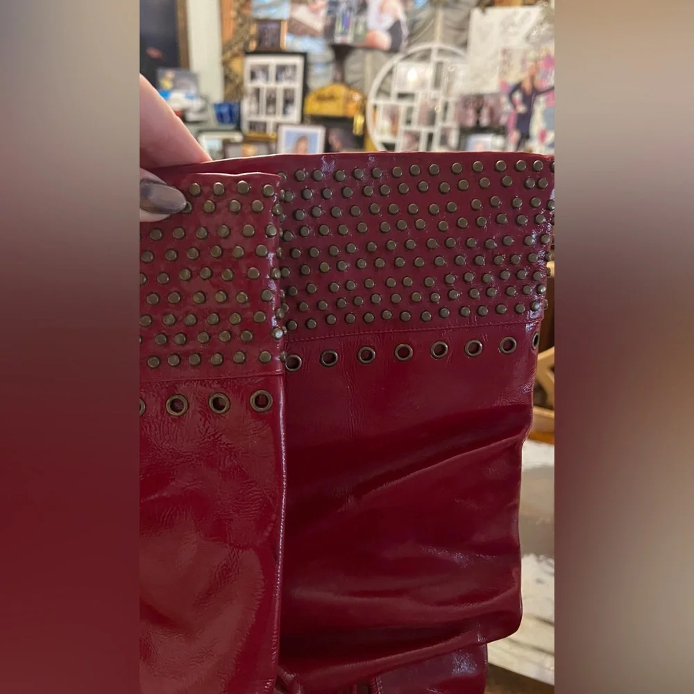 Red Studded Knee-High Boots - Picture 3 of 6